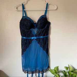 Blue lace negligee with bra